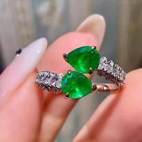 BELLA BOX Retro Cotton Emeralds Ring With Waterdrop Color Treasure Adjustable Ring Suitable For Women's Daily Party Fashion Jewelry Adjustable Opening green