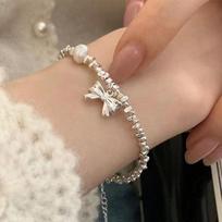 New Niche Exquisite Broken Silver Bow Pearl Bracelet Women'S Summer Simple Light Luxury High-End Jewelry copper