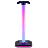 Nuimami RGB ant galvos montuojami žaidimų ausinių laikikliai su USB sąsajos ausinių ekrano stovu pink
