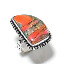 Natural Spiny Oyster Gemstone Handmade 925 Sterling Silver Ring Size 10 K1l64