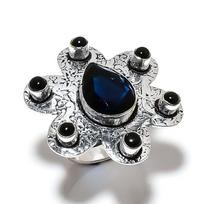 Natural London Blue Topaz, Onyx Gemstone 925 Sterling Silver Ring Size 9 d8r82