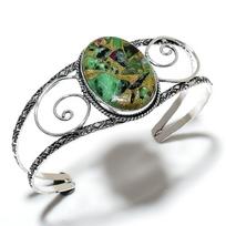 Ruby Zosite Lab-Created Handmade 925 Sterling Silver Cuff Bangle Adjustable A7R42