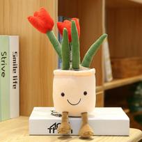 35cm Lifelike Tulip Succulent Plants Plush Stuffed Decoration Toy Soft Bookshelf Decor Doll Potted Flowers Pillow For Girls Gift 25CM brown