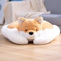 Super Soft Animal Puppy Mat Kawaii Husky Bear Shiba Inu Dog Plush Toys Stuffed Floor Sleep Cushion Home Decor for Kids white
