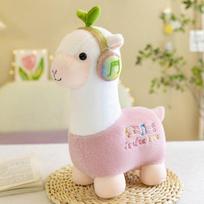 Cute Alpaca with Headphones Peluche Toys Kawaii Standing Alpacasso Plushie Pillow Dolls for Children Girls Gift Toy 23cm žalia