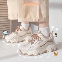 Breathable Clunky Sneakers Female Ins Tide Summer Thick Bottom Increased Harajuku Style Casual Sports Shoes 35 chaki