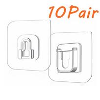 10Pair Transparent Double-Sided Adhesive Wall Hooks Without Perforated Nails Bathroom Kitchen Waterproof and Oil-Proof 10 Pair