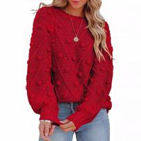 GMXIA Autumn Winter Hairball Sweater Loose Long Sleeve Pullover Sweater for Women S raudona