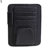Universal Car Sun Visor Card Pen Holder Glasses Clip Faux Leather Storage Bag juoda