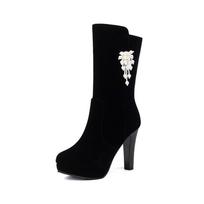 Women's high heel ankle boots autumn and winter new waterproof platform thick heel suede large size ankle boots 34 juoda