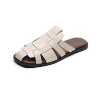 Summer Outwear Beach Flat Bottom Baotou Woven Lazy Mueller Sandal Slippers Women 35 abrikosas