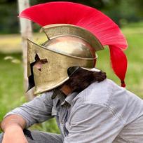 Medieval Great King Leonidas Spartan 300 Helmet with Red & Black Plume | Functional Solid Steel Helmet with Inner Liner | Spartan Replica red
