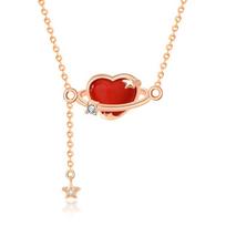 Original Love Planet S925 Sterling Silver Necklace Female Tassel Small Red Heart Agate Clavicle Chain