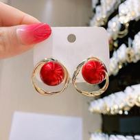 Geometric Simulated Pearl Stud Earrings For Women All Match Jewelry Christmas Gifts raudona