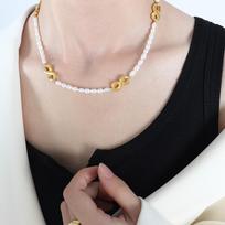 French Non-Fading Letter Splicing Oval Natural Freshwater Pearl Necklace Retro Elegant Temperament Personalized Pearl Chain