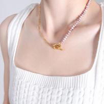 Fashion Personalized Design Ot Buckle Splicing Freshwater Pearl Necklace Women'S Simple Light Luxury Collarbone Chain Accessories New Products