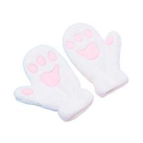 Yousheng 1 Pair Women Winter Mittens Cartoon Cat Paw Shape Thick Plush Anti-slip Heat Retention Outdoor Skiing Cycling Gloves balta
