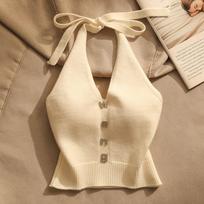 Summer Chic Hang Neck Sexy Knitted Suspender Girl Sweet Style Lace Up Backless Tops New Design Casual Fashion Camis Chic Clothing S balta
