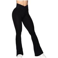Autumn and Winter Women Flare Leggings Crossover Pants with Tummy Control High Waist Wide Leg Pant XS juoda