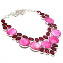 Natural Pink Mother Of Pearl 925 Sterling Silver Jewelry Necklace 18  p9K73