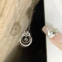 Ring Bow Necklace Jewelry Women's Light Luxury Niche Glazed Pendant Temperament Commuter Stainless Steel Clavicle Chain gray