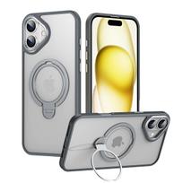 KEYSION Transparent Matte Case for MagSafe for iPhone 16 16 Plus 360 ° Rotating Magnetic Ring Stand Shockproof Phone Back Cover for iPhone 16 pilka spalva