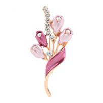 Elegant Gold Flower Tulip Brooch Sweet Flowers Pin Gift For Women Wedding Engagement Party Jewelry Gifts rožinė