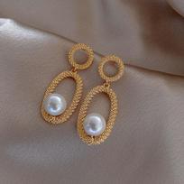 Korean Pearl Geometric Drop Earrings for Women Simple French Dangle Earring Gold Color Brincos Female Fashion Jewelry