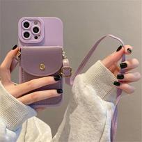 „Crossbody“ kortelės lizdo maišelio laikiklio dėklas, skirtas „iPhone 12 13 Mini 11 14 15 16 Pro Max 15 Plus X Xs Max Xr Luxury Cord“ silikoninis dangtelis For iphone16Plus ruda