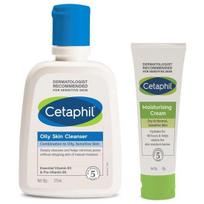 Cetaphil Oily Skin Cleanser, Daily Face Wash for Oily, Acne prone Skin, Gentle Foaming, 125ml & Cetaphil Moisturising Cream for Face & Body, 80 gm blue