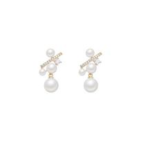 17KM Elegant Artificial Pearl Cross Earrings for Women Korean Gold Zircon Stud Earring Fashion Jewelry Accessories