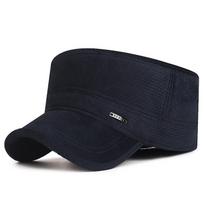 Middle-aged And Elderly Men's Cap Autumn Winter Flat Cap Thick Warm Outdoor Coldproof Ear Protection Cap tamsiai mėlyna spalva