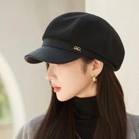 Classic Belt Decor Wool Beret Hats Elegant Octagonal Newsboy Hat Painter Cap Vintage Solid Color Berets for Women Autumn & Winter ONE SIZE juoda