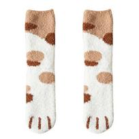 Plush Women Cotton Socks Cute Cat Paw Cartoon Pattern Super Soft for Female StayIn The House Sleeping Floor Sox Winter 1-Pair black