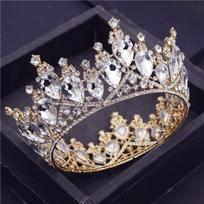 Baroque Pageant Circle Diadem Bridal Queen King Tiaras Metal Crown Party Banquet Head Ornaments Wedding Hair Jewelry Accessories white