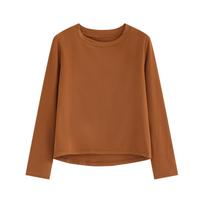Double-sided German Velvet Bottoming Shirt for Women, Autumn and Winter Round Neck Long-sleeved Basic White Brushed Soft Waxy Top S