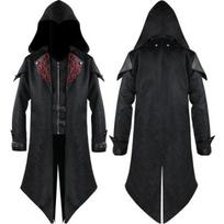 Mada Naujas gotikos stilius Viduramžių senovinis kostiumas Renesanso Retro kostiumas Vyriškas striukė su gobtuvu Paltas Helovino Cosplay drabužiai XXXXXL juoda