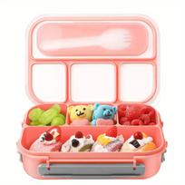 1pc 1300ml Insulated Lunch Box 4 Compartments Plastic Microwavable Bento Box For Kids School Food Container Vacuum Flasks rožinė