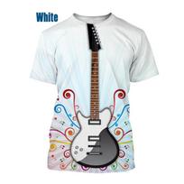 Fashion Mens/Womens Music Bass Guitar DJ Funny 3D Print Casual Short Sleeve T-Shirt S white