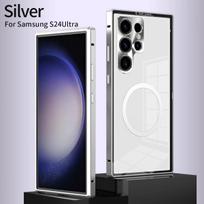 Transparent Case for Samsung Galaxy S24 Plus Ultra Magnet Pop-up Back Panel for Magsafe Wireless Charging Luxury S24Ultra Cover For S24 sidabras