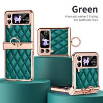 Prabangus dengimo dėklas Samsung Galaxy Z Flip 4 Flip4 ZFlip4 Diamond PU odos Plastikinis Atsparus smūgiams 360 Žiedas Laikiklis Telefono dangtelis Z Flip 4&Ring Case žalia