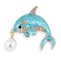 Cartoon Handmade Rhinestone Alloy Dripping Dolphin Pearl Brooch Women's Accessories Xz4657