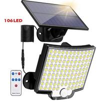 Saulės lauko šviestuvai Sodui 228 LED Saulės Saugumo Sieniniai Super Ryškūs Šviestuvai 3 Režimai Nuotolinio Valdymo Judesio Jutiklis Atsparus Vandeniui Garažui Terasa 106LED