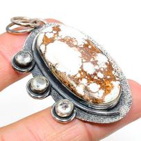 Natural Wild Horse, White Topaz Gemstone 925 Sterling Silver Pendant 2.36  C8k56