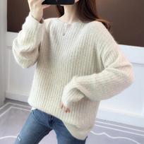 Sweater women's autumn style loose lazy style round neck long sleeved solid color casual knit sweater women's base shirt foreign trade one size balta