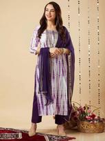 Gražus dizainerio viršutinis tunikos kurti salwar kostiumas Indijos moterims kurta kelnės dupatta rinkinys suknelė S violetinė
