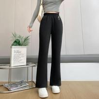Winter Warm Thicken Baggy Straight Pants Women Casual Elastic High Waist Plus Velvet Snow Wear Plush Pant 2XL juoda