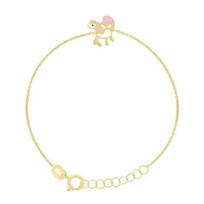 Bracelet Enfants - LÉA & ARTHUR - Motifs CHEVAL - Or Jaune 375 - Longueur Réglable 12-14 cm - Émail Blanc/Rose rožinė
