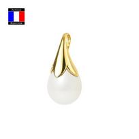 Compagnie Générale des Perles - Pendentif Fleur Véritable Perle de Culture Poire 9-10 mm - Or Jaune 18 Carats - Bijou Femme balta