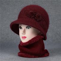 Šalikas, Kepurės Rinkiniai Žieminė Kepurė Vidutinio amžiaus Vyresnio amžiaus Moterims Megzta iš Triušio Verpalų Šilumai Dubens Kepurė Vyresnio amžiaus Žmonėms Močiutė su Aksominiu Rinkiniu one size